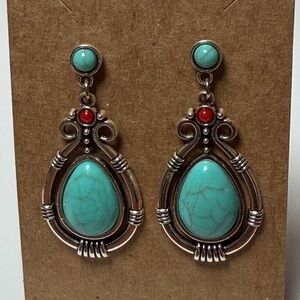 Earrings turquoise color and silver color costume jewelry